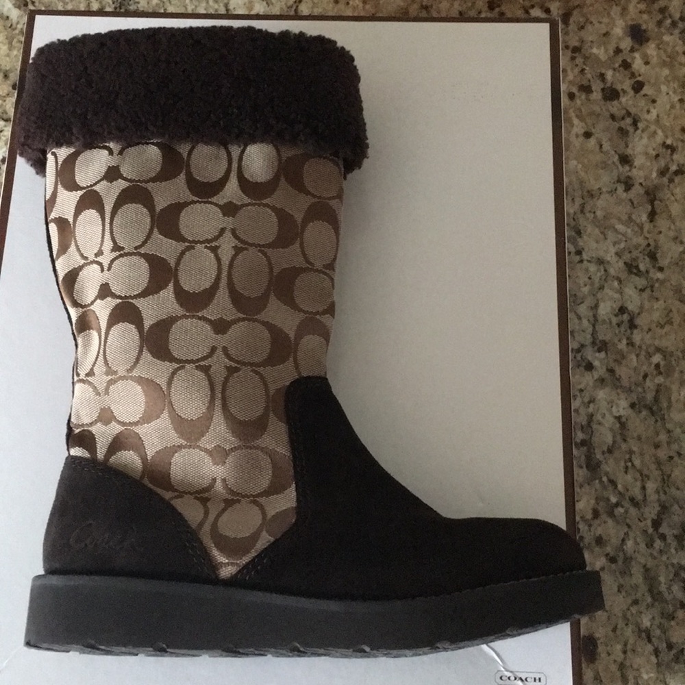 NEW COACH Kally boot logo CC sz 6 khaki/chocolate/ - Picture 13 of 15
